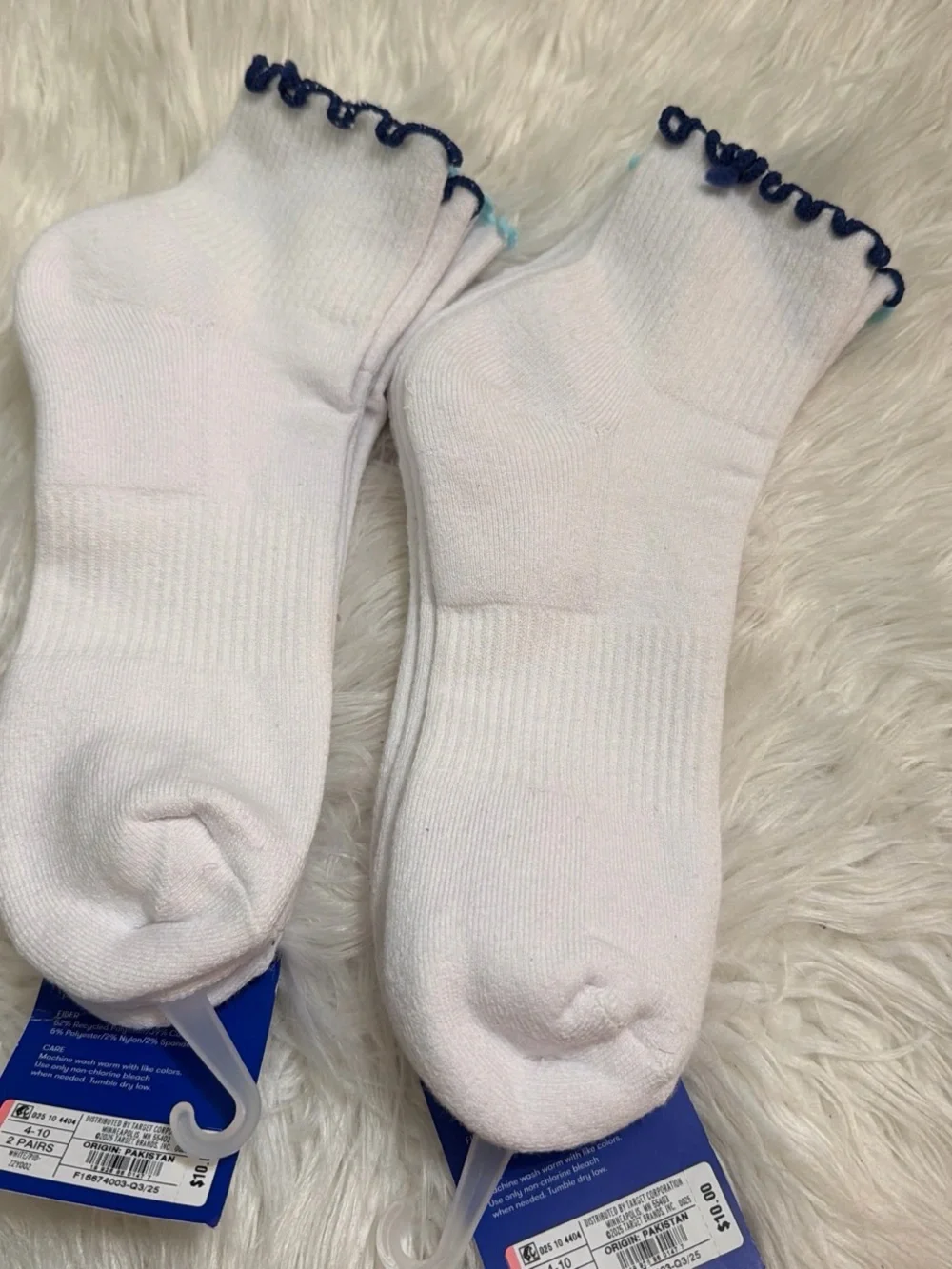 JoyLab White Ankle Socks with Navy Ruffle Trim